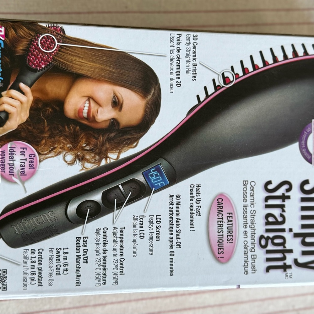 Ceramic Hair Straightening Brush - Black and Pink - Picture 1 of 1